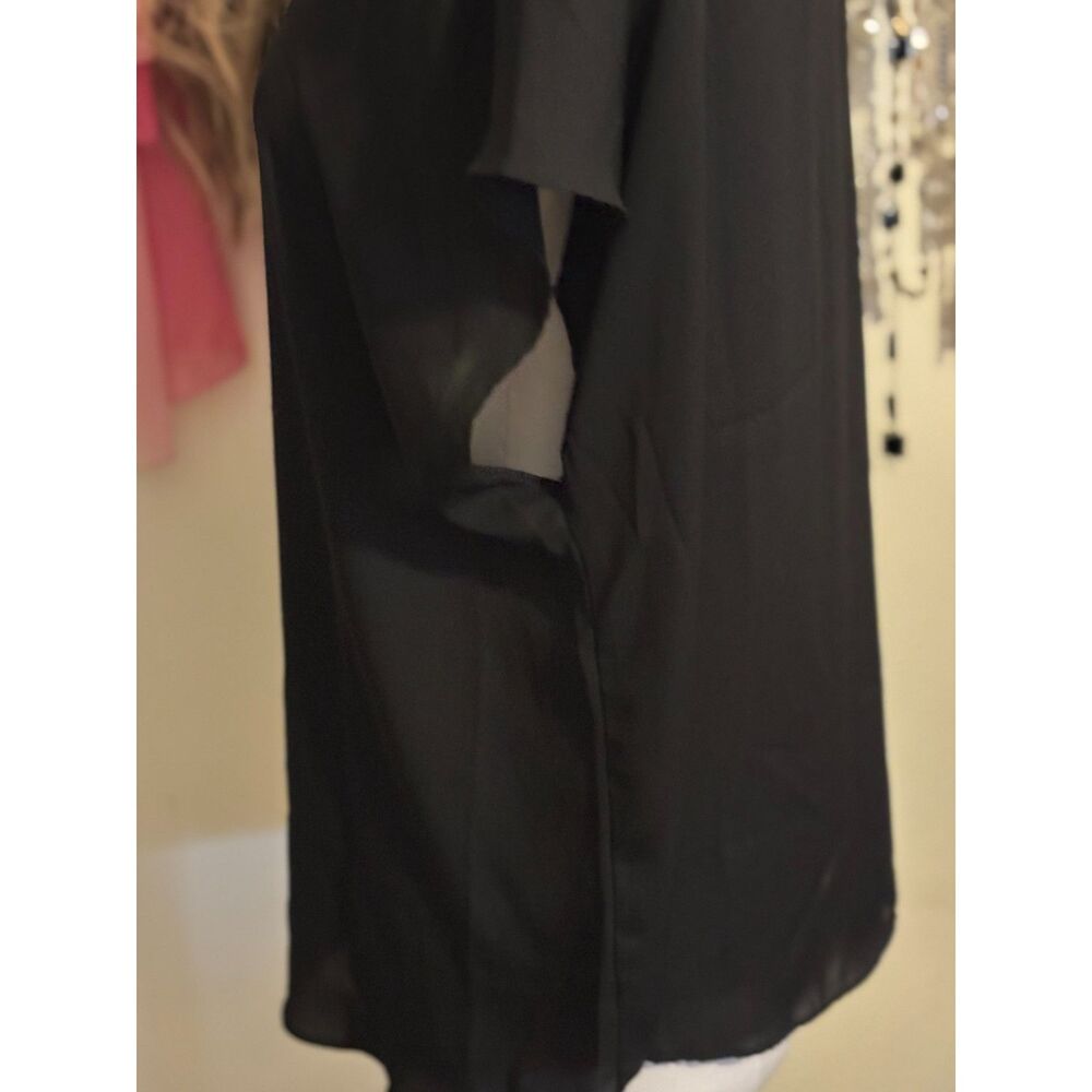 Apt. 9 Black Dolman Sleeve Blouse XXL Button Front Crew Neck Flowy Top